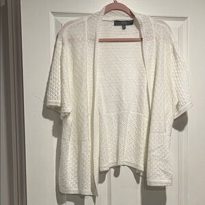 White Open-Front Knit Short Sleeve Cardigan Sweater
